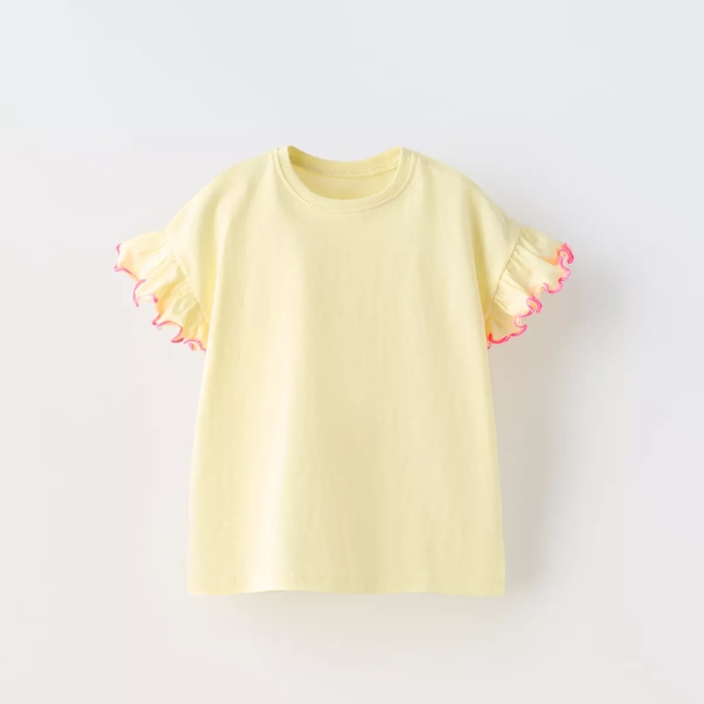 Zara Yellow Short Sleeve Ruffle Tee